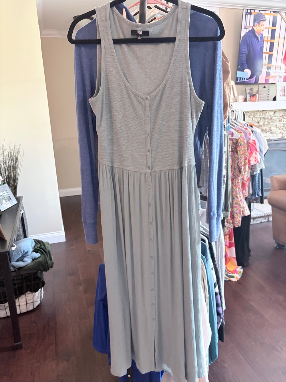 Frye Light Blue Sleeveless Button-Front Maxi Dress